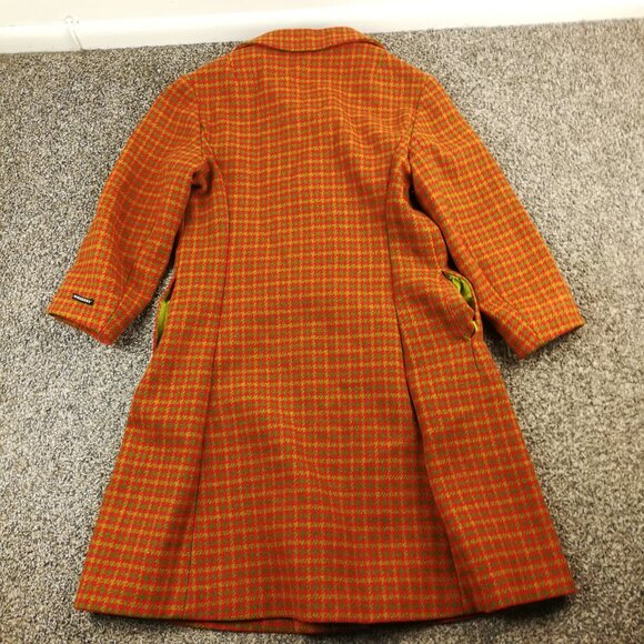 Burberry London Coat Tweed Wool Houndstooth Checked Red Green Long Womens Small - Picture 6 of 14